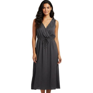 Swimsuits For All Charcoal Grey Black Wrap Midi Coverup Dress 10/12